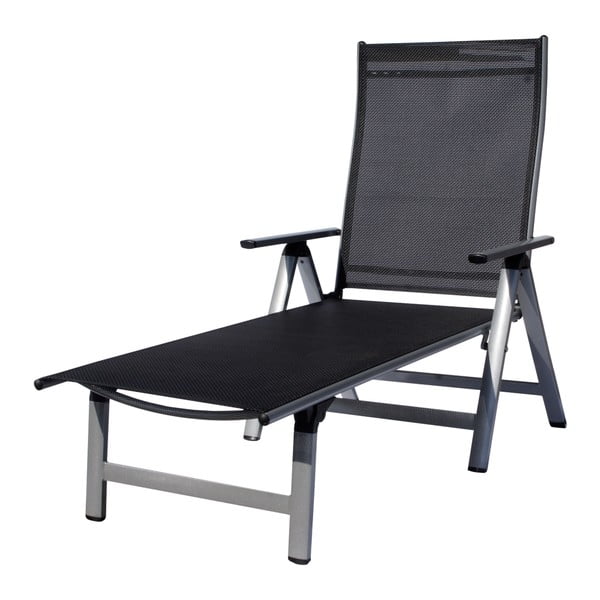 Czarno-szary metalowy składany leżak ogrodowy London – Sun Garden-image-2