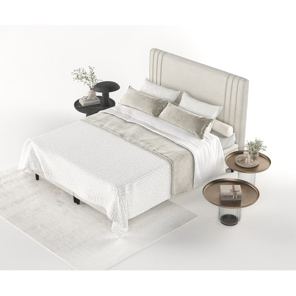 Beżowe tapicerowane łóżko dwuosobowe ze schowkiem 140x200 cm Musca – Maison de Rêve-image-4