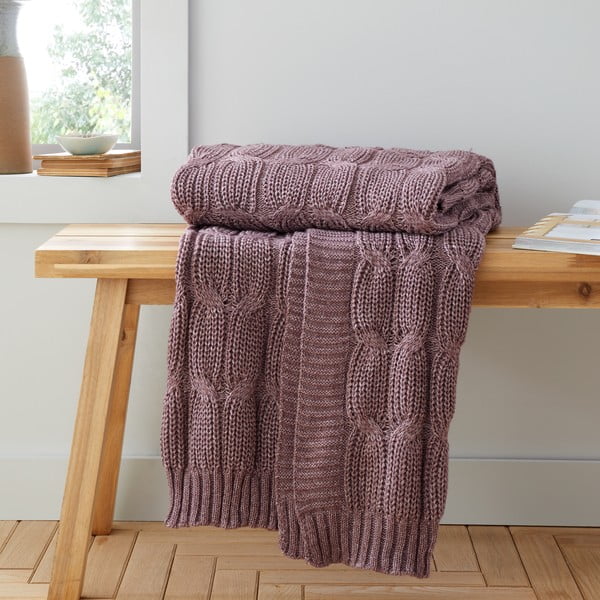 Różowofioletowy koc dzianinowy 130x170 cm Chunky Marl Knit – Catherine Lansfield