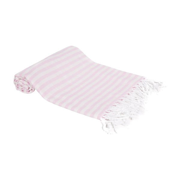 Jasnoróżowy ręcznik kąpielowy tkany ręcznie Ivy's Yonca, 100x180 cm