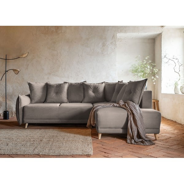 Jasnobrązowy sztruksowy rozkładany narożnik (prawostronny) Lazy Lukka – Miuform-image-3