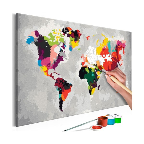 Zestaw płótna, farb i pędzli DIY Artgeist Bright World Map, 60x40 cm
