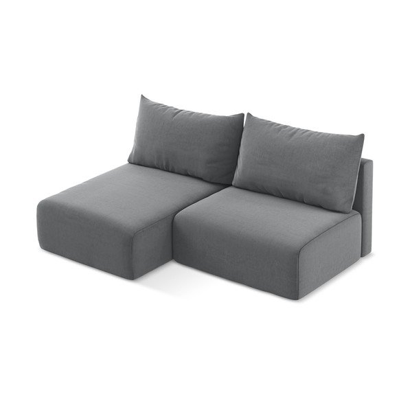 Szary aksamitny rozkładany/ze schowkiem narożnik (lewostronny/z szezlongiem) Kalena – Makamii-image-3