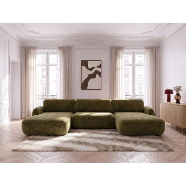Zielony aksamitny rozkładany/ze schowkiem narożnik (w kształcie litery U) Celeste – Bobochic Paris-image-3