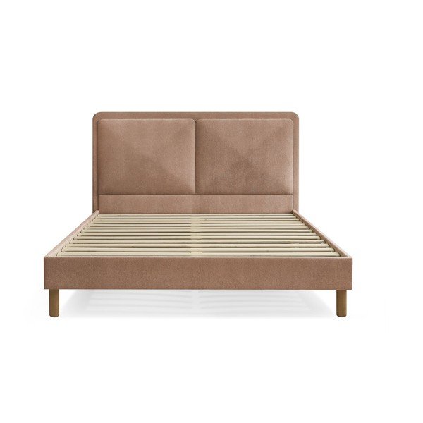 Szaroróżowe tapicerowane tapicerowane łóżko dwuosobowe ze stelażem 140x190 cm Mara – Bobochic Paris