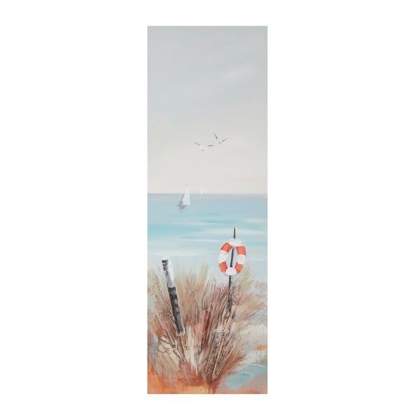 Ręcznie malowany obraz w ramie z drewna sosnowego Mauro Ferretti Beach Lifebuoy, 30x90 cm