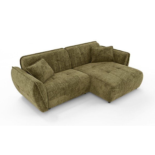Zielony narożnik z tkaniny szenilowej (prawostronny/z szezlongiem) Nelia – Ropez-image-2