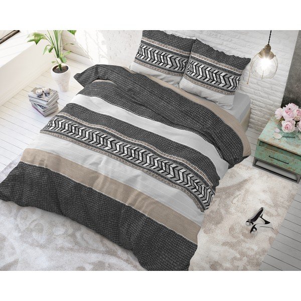 Szara bawełniana pościel jednoosobowa Pure Cotton Northern Stripe, 140x200/220 cm-image-1