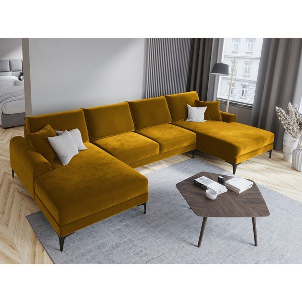 Żółta aksamitna sofa w kształcie "U" Mazzini Sofas Madara-image-1