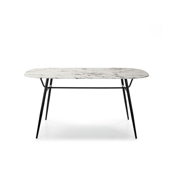 Biały stół ze szklanym blatem w dekorze marmuru Marckeric Alina-image-2
