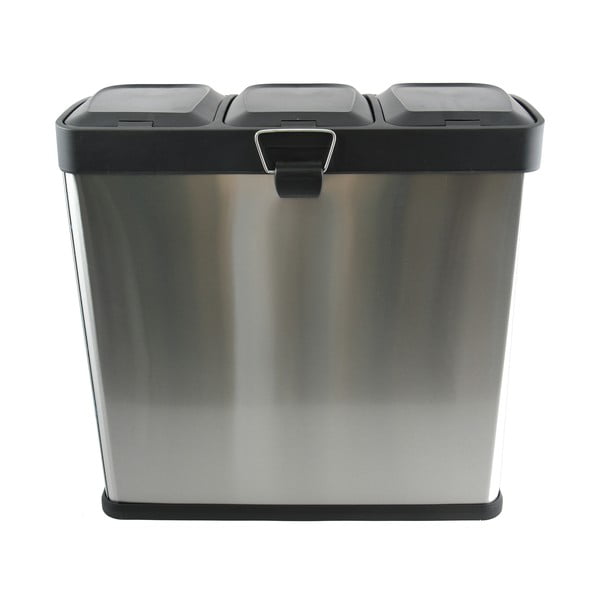 Stalowy kosz na śmieci 3x20 l do segregacji odpadów/z pedałem w kolorze matowego srebra   Tri Selectif – MSV-image-4