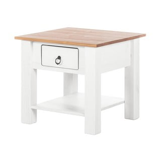 Biały stolik z drewna sosnowego z naturalnym blatem Støraa Klein