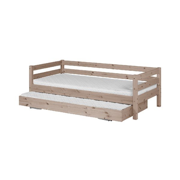 Brązowe łóżko dziecięce z drewna sosnowego z wysuwanym łóżkiem Flexa Classic, 90x200 cm