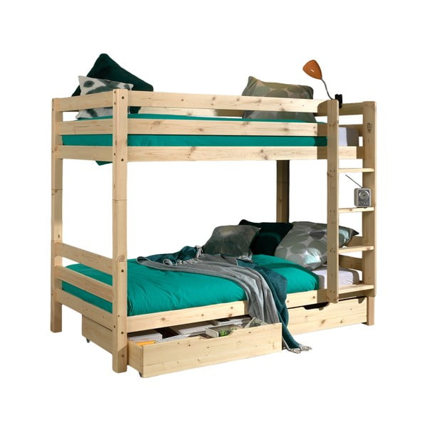Piętrowe łóżko dziecięce z litego drewna sosnowego ze schowkiem PINO – Vipack