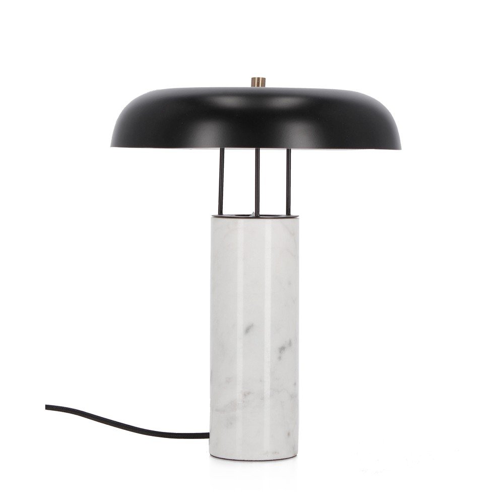 Czarno-biała marmurowa lampa stołowa z metalowym kloszem (wysokość 33 cm) Kaithal – Bizzotto