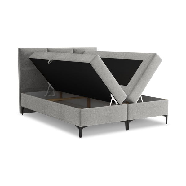 Jasnoszare łóżko kontynentalne ze schowkiem 160x200 cm Pakalana – Makamii-image-1