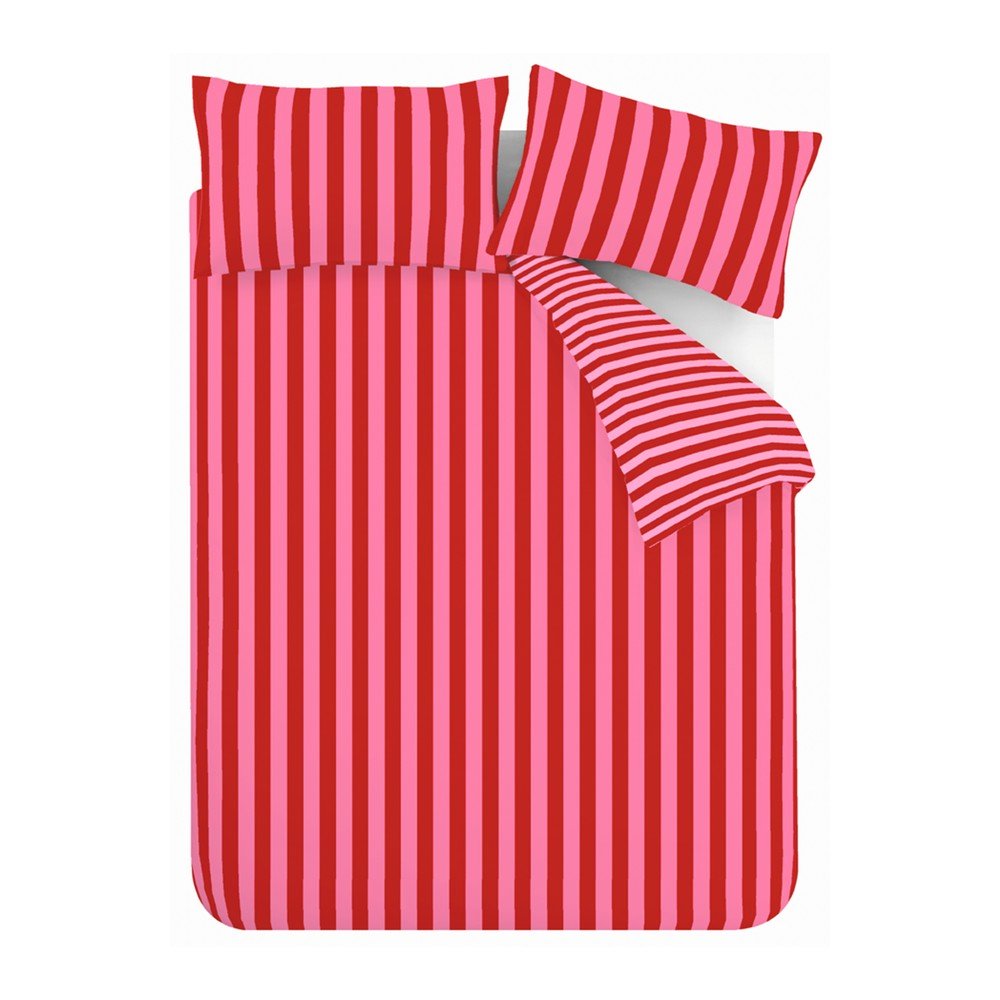 Czerwono-różowa pościel dwuosobowa 3-częściowa 200x200 cm Stripe Tease – Sassy B