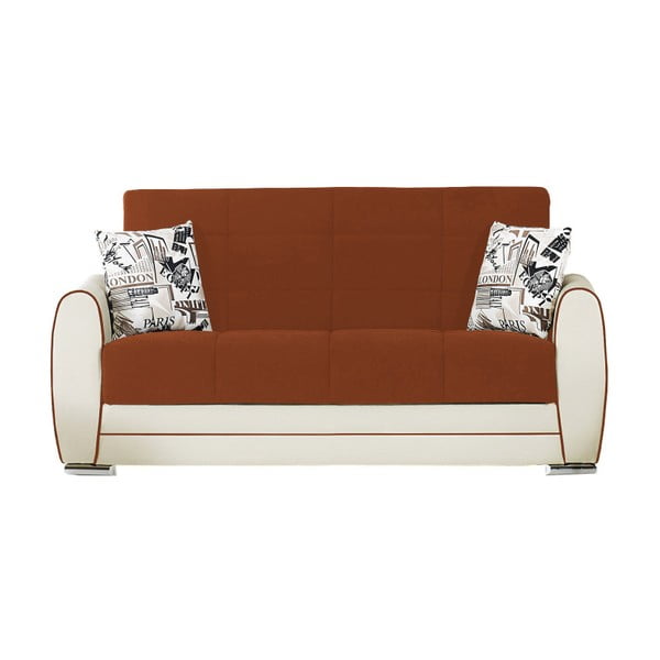 Pomarańczowo-kremowa dwuosobowa sofa rozkładana ze schowkiem Esidra Rest