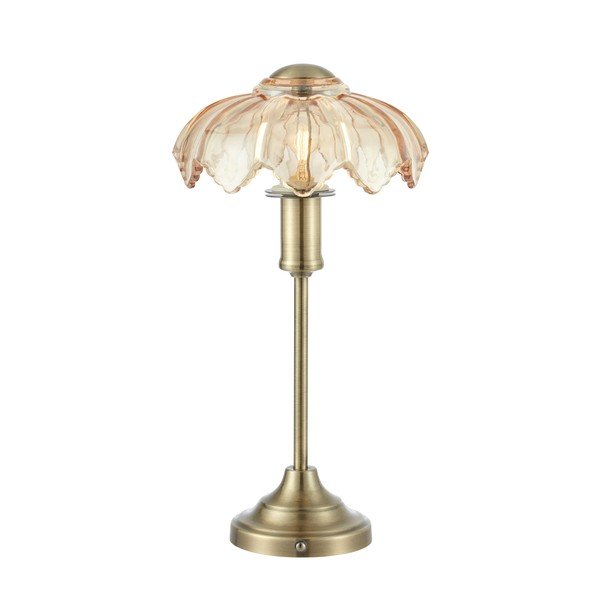 Szklana lampa stołowa ze ściemniaczem/przenośna w kolorze mosiądzu/w bursztynowym kolorze (wysokość 35 cm) Kurage – Markslöjd