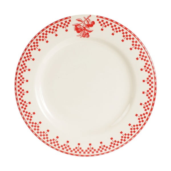 Czerwono-biały talerz deserowy Comptoir de Famille Damier, 22 cm