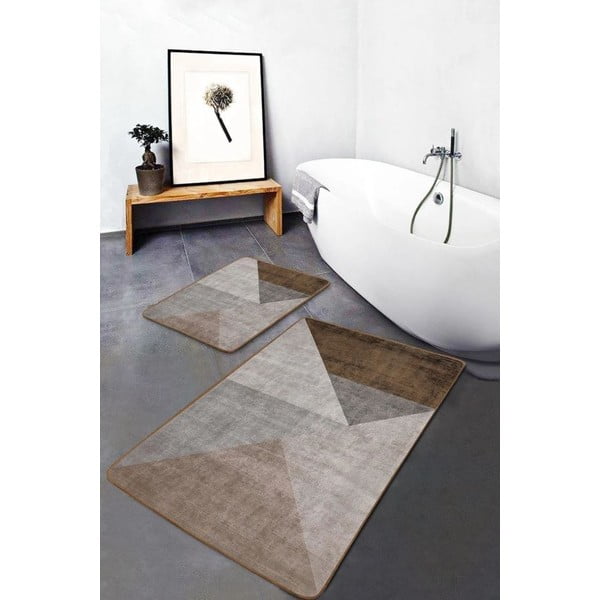 Szaro-brązowe aksamitne dywaniki łazienkowe zestaw 2 szt. 60x100 cm – Mila Home-image-1