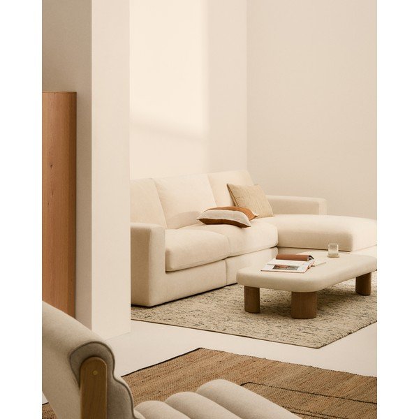 Beżowy narożnik z tkaniny szenilowej (prawostronny/z szezlongiem) Alea – Kave Home-image-1