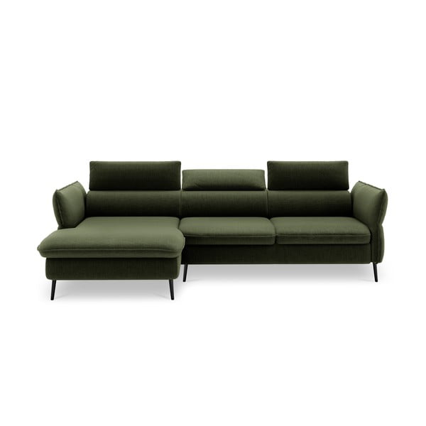 Ciemnozielona 5-osobowa sofa rozkładana ze schowkiem Milo Casa Dario, lewy róg