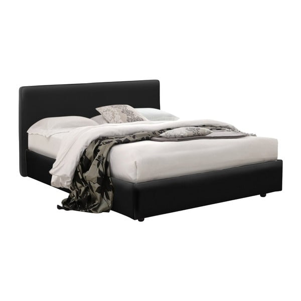 Czarne łóżko dwuosobowe ze schowkiem 13Casa Ninfea, 160x190 cm