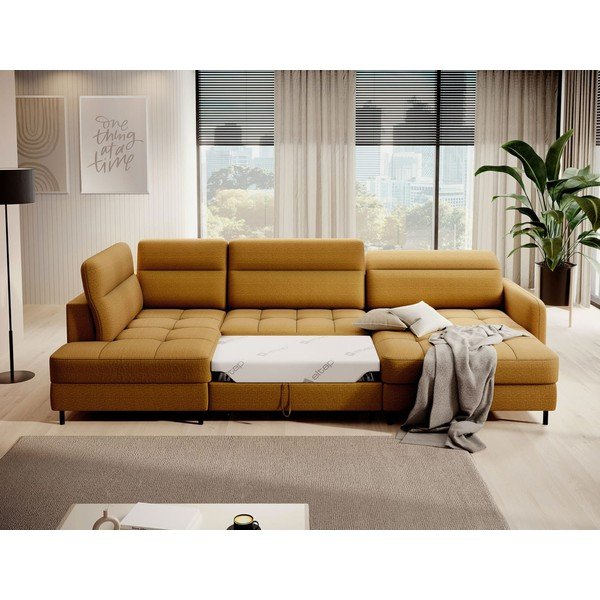 Żółty aksamitny rozkładany/ze schowkiem narożnik (lewostronny/w kształcie litery U) Berrto – ELTAP-image-4