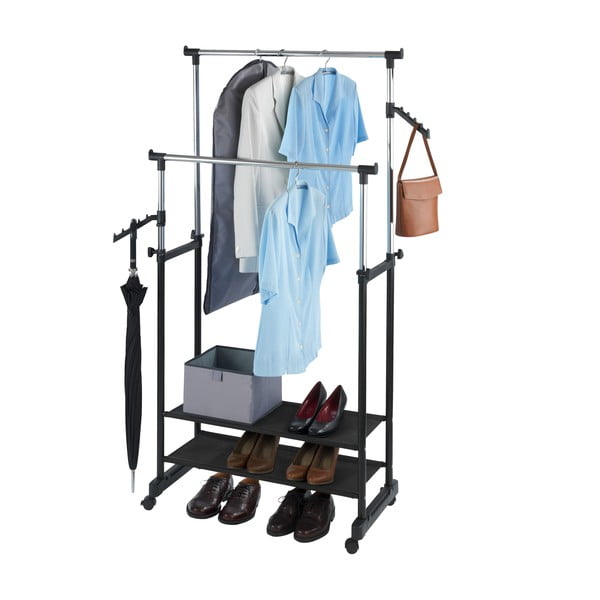 Czarny metalowy teleskopowy stojak na ubrania na kółkach All In – Wenko-image-2