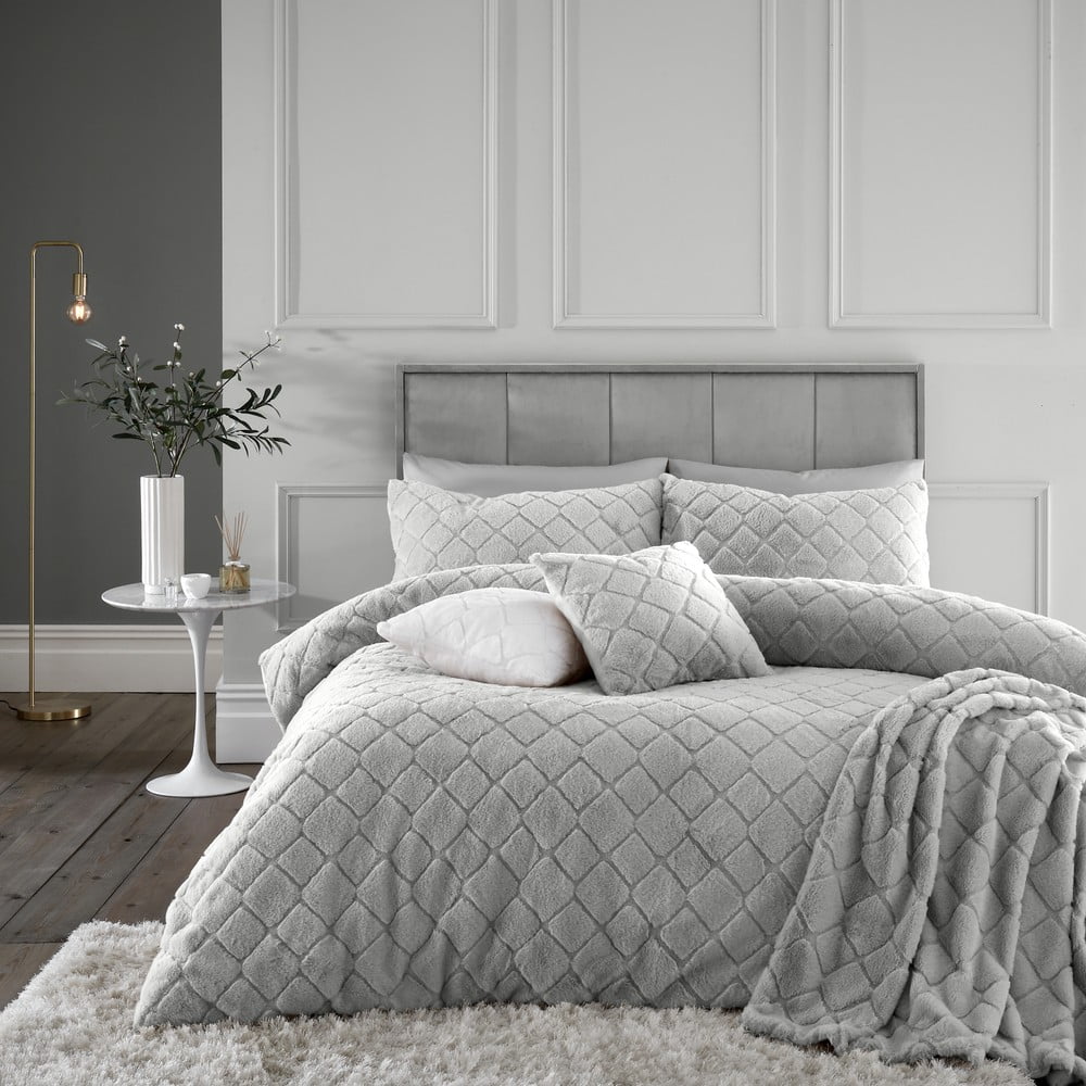Szara pościel jednoosobowa z mikropluszu 135x200 cm Cosy Diamond – Catherine Lansfield (zdjęcie 6)