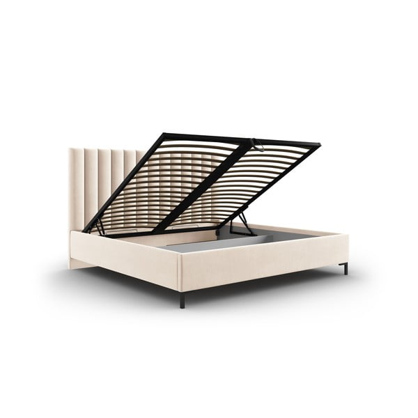 Beżowe tapicerowane łóżko dwuosobowe ze schowkiem i stelażem 180x200 cm Casey – Mazzini Beds-image-3