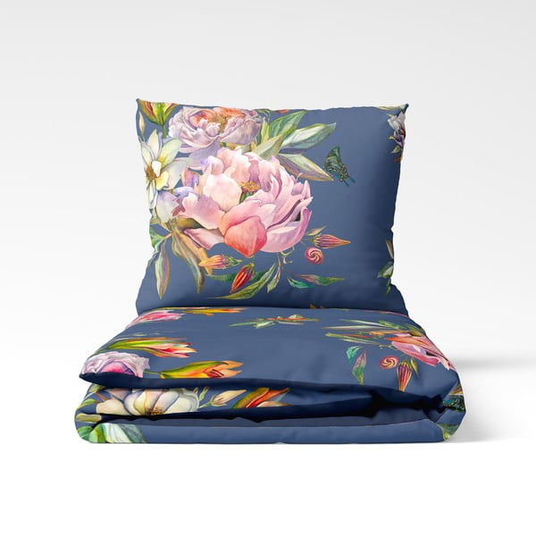 Granatowa pościel dwuosobowa z satyny bawełnianej Bonami Selection Floret, 200x220 cm-image-2