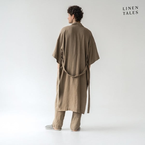 Lniany szlafrok w kolorze khaki w rozmiarze L/XL Summer – Linen Tales-image-4