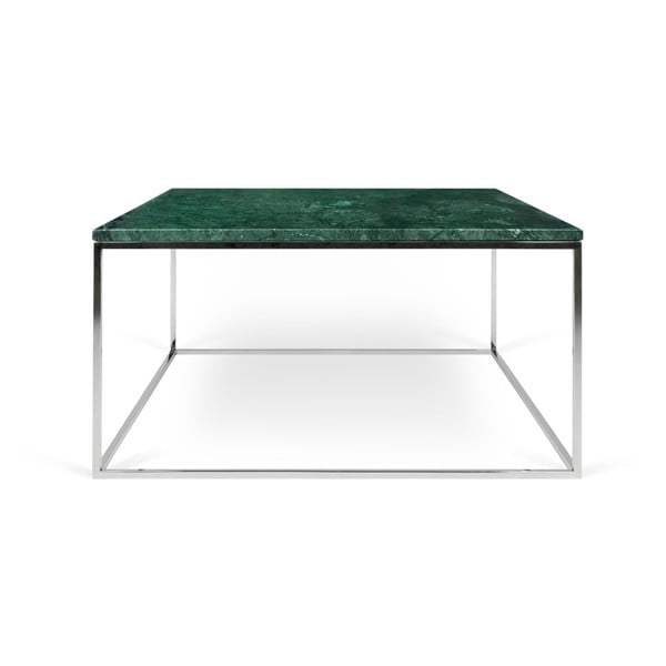 Zielony stolik marmurowy z chromowanymi nogami TemaHome Gleam, 75x75 cm