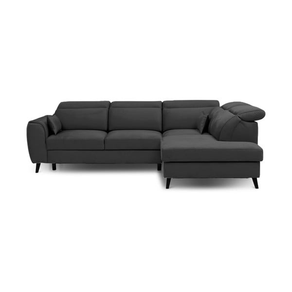 Ciemnoszary aksamitny rozkładany/ze schowkiem narożnik (prawostronny/w kształcie litery L) Noble – ELTAP