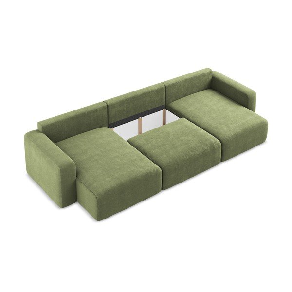 Zielony rozkładany/ze schowkiem narożnik z tkaniny szenilowej (w kształcie litery U) Kona – Makamii-image-4