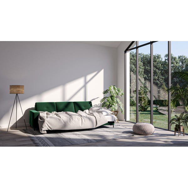 Ciemnozielony aksamitny rozkładany narożnik Ghado Moor, prawostronny-image-1