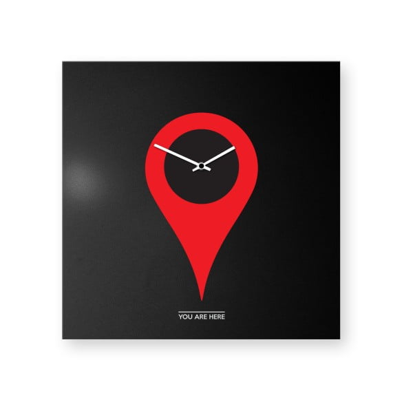 Zegar ścienny dESIGNoBJECT.it You Are Here Red On Black, 50 x 50 cm 