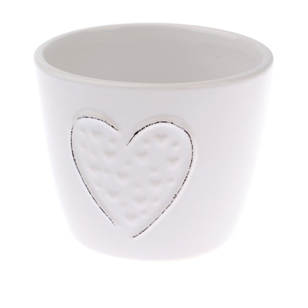Biała doniczka ceramiczna Dakls Hearts Dots, wys. 10 cm