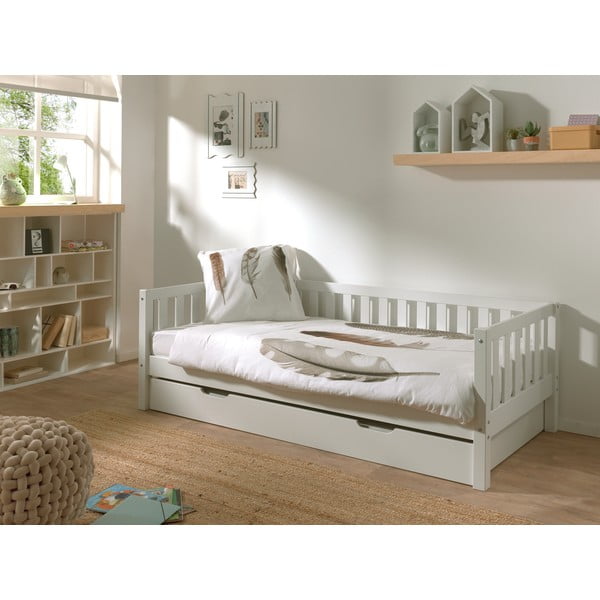 Białe łóżko dziecięce z litego drewna sosnowego z wysuwanym łóżkiem i stelażem 90x200 cm Fritz – Vipack-image-1