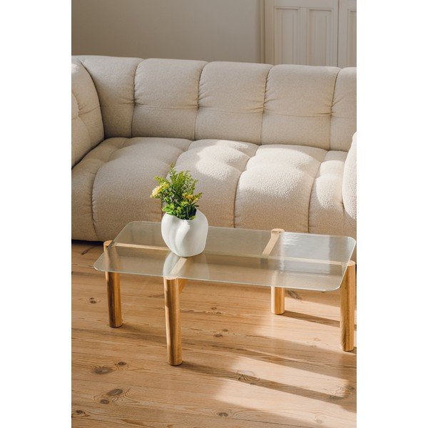 Stolik ze szklanym blatem w naturalnym kolorze 55x105 cm Kob – noo.ma-image-1
