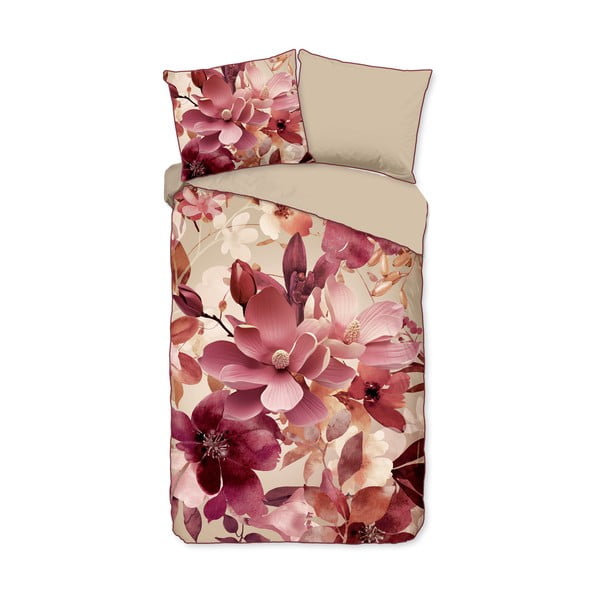 Różowo-beżowa pościel jednoosobowa z satyny bawełnianej 140x220 cm Chaja – Descanso