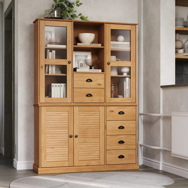 Kredens z litego drewna sosnowego w jasnym naturalnym kolorze 127x180x38 cm Edith – Støraa-image-3