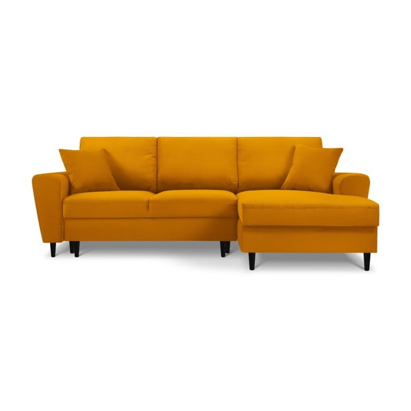 Musztardowy sztruksowy rozkładany narożnik ze schowkiem (prawostronny/z szezlongiem) Kyoto – Cosmopolitan Design