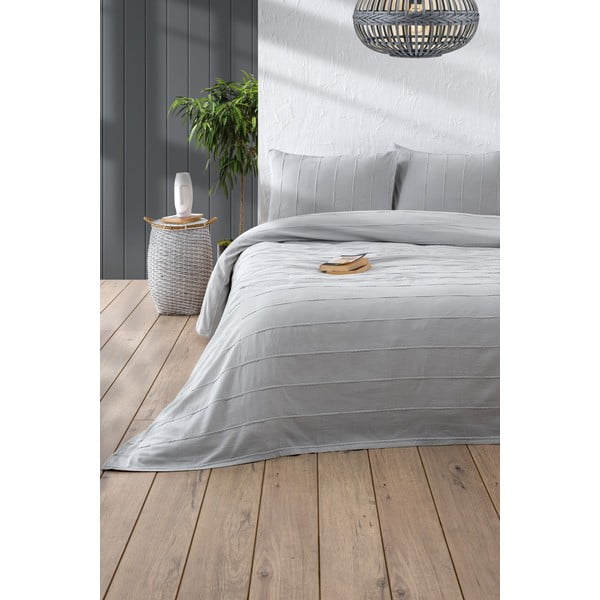Szary bawełniany zestaw narzuty na łóżko i poszewki na poduszkę 210x220 cm Sedef – Mijolnir
