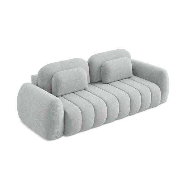 Jasnoszara sofa rozkładana z materiału bouclé ze schowkiem 266 cm Pele – Makamii-image-2