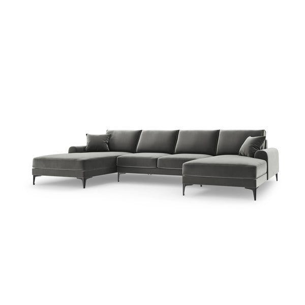 Jasnoszara aksamitna sofa w kształcie "U" Mazzini Sofas Madara-image-2