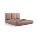 Jasnoróżowe tapicerowane łóżko dwuosobowe ze schowkiem i stelażem 140x200 cm Brody – Mazzini Beds