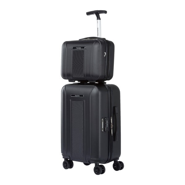 Komplet czarnego kuferka i walizki na kółkach Murano Spider